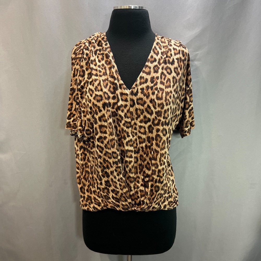 Michael Kors Tunic Blouse Womens Small Multicolor Leopard Print Short Sleeve